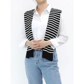 여자 페이크 가디건 레이어드 줄무늬 니트 어깨 숄 SAIT002_P397910629