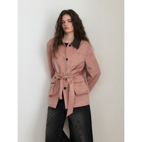 Belted Collar Suede Jacket, Dust Pink