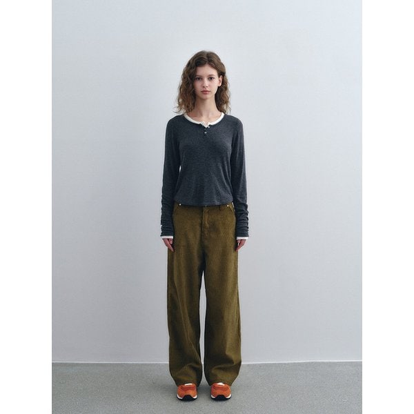 소프트 코듀로이 와이드 팬츠 - 올리브
