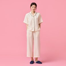 여 소프트 링클 컬러 루즈핏 8부 파자마 세트(CREAM / NAVY / PINK)