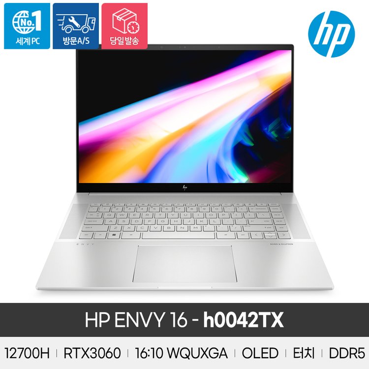 Hp Envy 16-H0042Tx 고성능 게이밍 노트북 [ 인텔I7-12700H / 4K Uhd / Oled패널 / Nvme 512Gb  / Ram 16Gb / Rtx3060 / 썬더볼트4 / 터치 / 윈도우11 ] 고사양 게임용 사무용 컴퓨터,