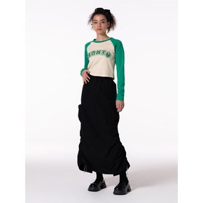 STRING SHIRING DETAIL LONG SKIRT BLACK MBCFSK002BK