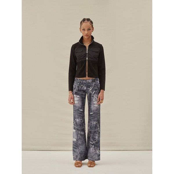 LOW WAIST BLACK WASHING PRINT JEANS