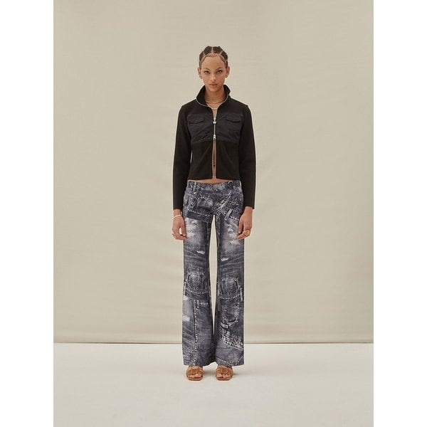 LOW WAIST BLACK WASHING PRINT JEANS
