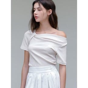 comos 1153 draped neck pleats T-shirt (cream)