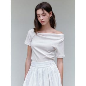 comos 1153 draped neck pleats T-shirt (cream)