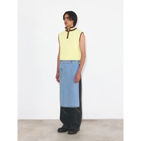 FRINGE WASHING DENIM LAYERED SKIRT (HALF APRON)