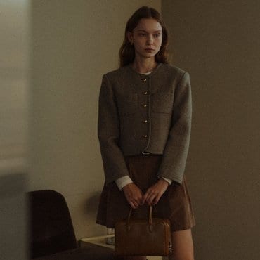 노운베러 Wool melange collarless classic jacket_Brown