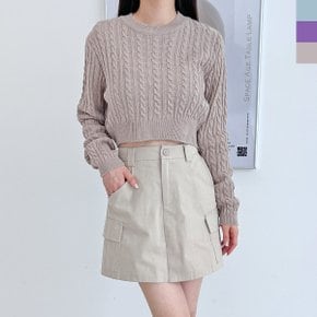 미니멀 CAT 1002 여자케이블 꽈배기크롭니트 묶음쎄일 브라운 미니멀