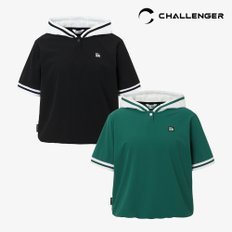 [비밀특가] 여성 에센셜 스트레치 경량 후드 반팔 우븐탑