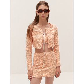 FLORAL PATTERNED SEERSUCKER STRAP CARDIGAN-SKIRT SET (ORANGE)