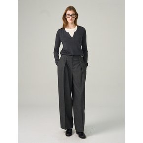 Pin Stripe Tuck Detail Wide Pants