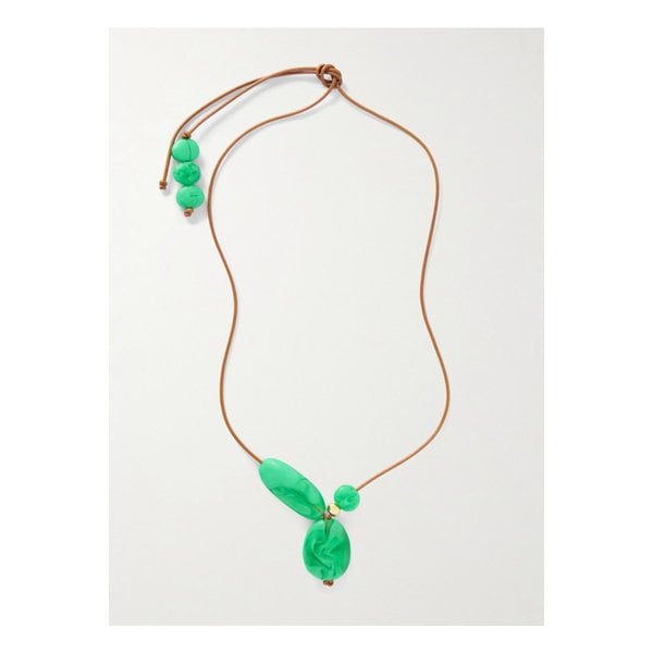 다이너소어 디자인 록 클러스터 가죽 레진 골드톤 네크리스 브라이트 그린 46376663162900626