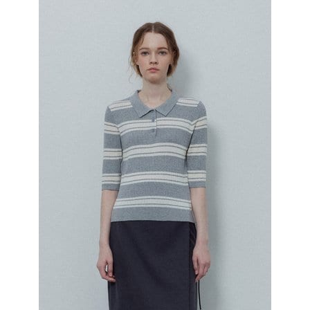 르스튜디오 STRIPE COLLAR BUTTON KNITWEAR_GREY