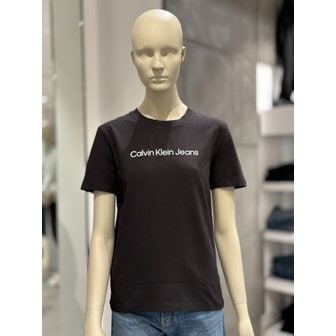 Calvin Klein Jeans [여주점] CKJ 캘빈클라인 여성 기본로고 스트레이트핏 라운드넥 반팔 티셔츠 (J219146-BEH)