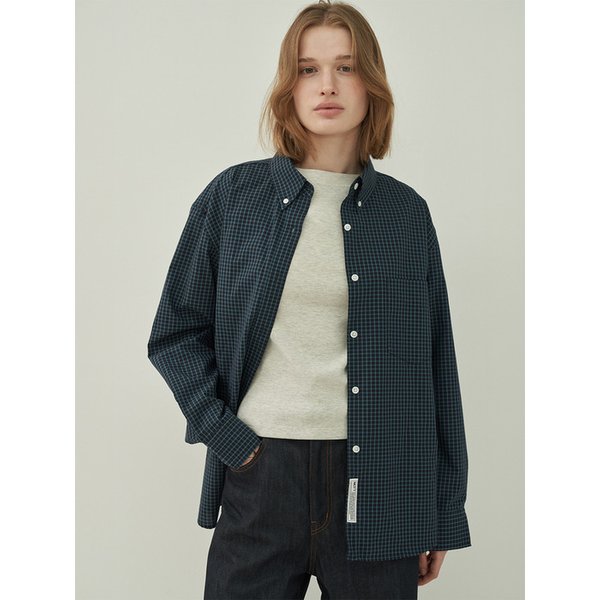 버튼 다운 체크 셔츠-Vintage Green