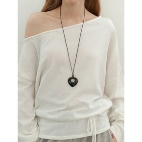 블랙 홀 하트 레더 롱 목걸이 NZ2601