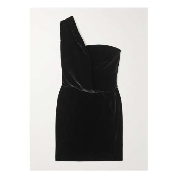 One-shoulder Draped Velvet Mini Dress 블랙 42247633208084255