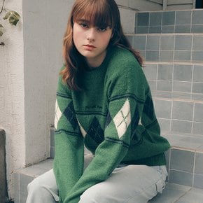 ARGYLE KNIT PULLOVER GREEN