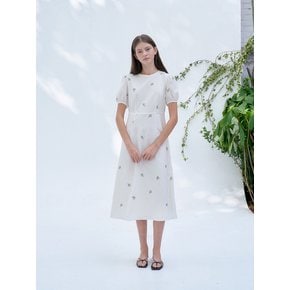 S Seersucker Flower Dress_White