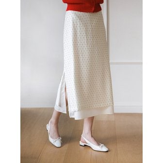 쥬아르 잔잔 도트 레이어드 슬릿 롱 스커트_2color