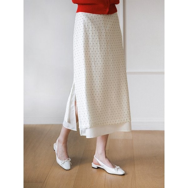 잔잔 도트 레이어드 슬릿 롱 스커트_2color