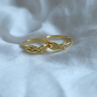  [가앤] 24k순금 쁘띠 큐빅 반짝이 물고기 반지 1.875g