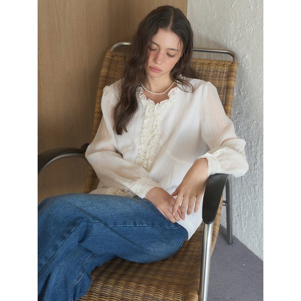 링클 프릴 블라우스 아이보리AD678