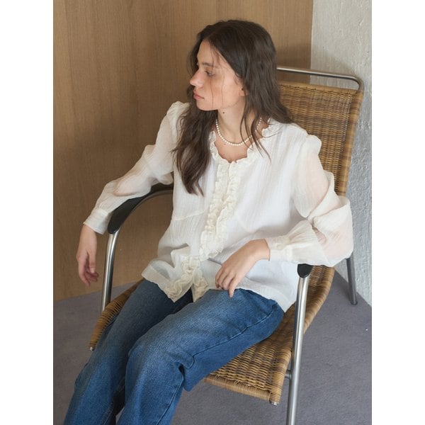 링클 프릴 블라우스 아이보리AD678