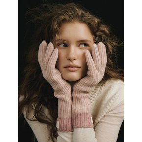 [단독]Cashmere Blend Ribbed Knit Gloves-Soft Pink/Rose