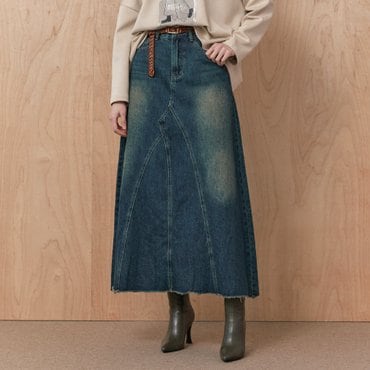 마쟈 내추럴 워싱 A라인 데님 롱 스커트 ZC10QS009ON