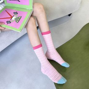 여름 시스루 펀칭 배색 중목 양말 4color LM 0663_P400122737