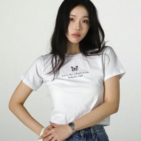 여자 나비 레터링 크롭 반팔 티셔츠 SMA015