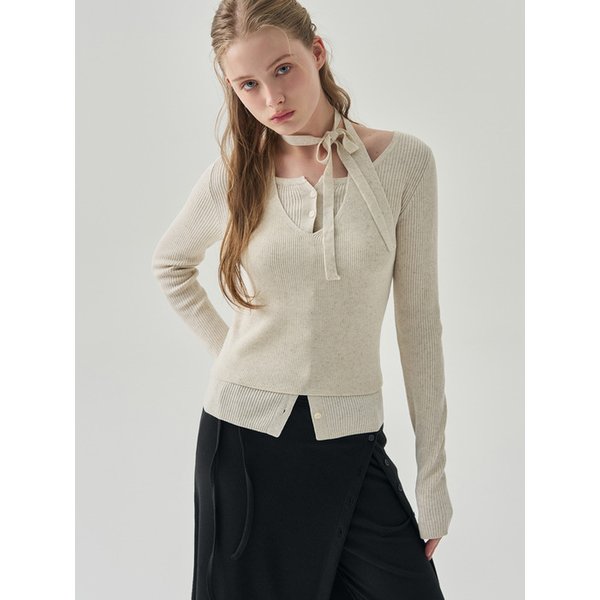 린넨 리브드 홀터 탑 가디건 세트 [2COLORS]