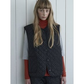 Shirring quilted vest_black dot