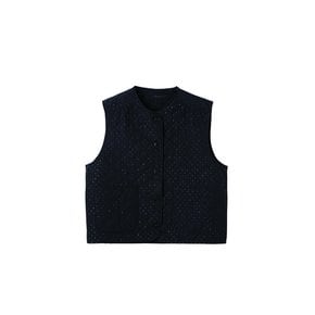 Shirring quilted vest_black dot