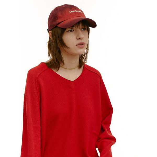 (UNISEX) 울 블렌드 브이넥 스웨터  레드 (MS5951B186)