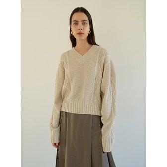 모한 TOS V-NECK CABLE KNIT TOP_3COLOR