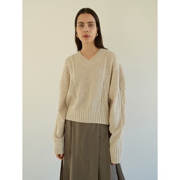 모한 TOS V-NECK CABLE KNIT TOP_3COLOR