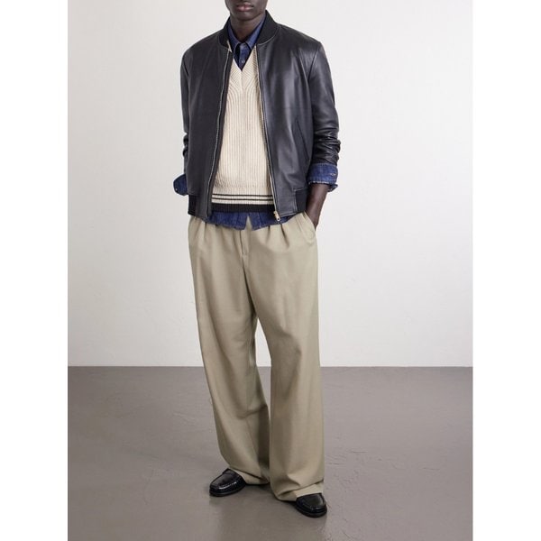 로고 아플리케 스트라이프 리브 울 코튼 블렌드 베스트 46376663162992606