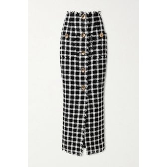 발망 프레이드 체크 코튼 블렌드 트위드 미디 스커트 46376663162945924