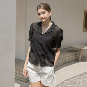 OPEN COLLAR HALF BLOUSE BLACK