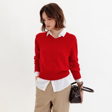 룩캐스트 헤이즐 퍼프 슬리브 니트 탑_레드 / HAZEL PUFF SLEEVE KNIT TOP_RED