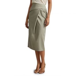 4575497 Reiss Nadia Gathered Faux Wrap Midi Skirt