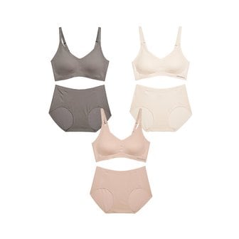 크로커다일 이너웨어 모달 후크형 V넥 브라팬티 6종(브라3+팬티3) 택 1