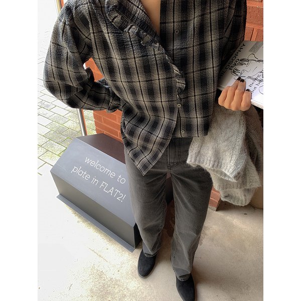 미뉴엣 프릴 체크블라우스_BLACK