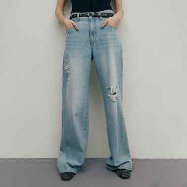 레이브 Stud Wide Denim Pants in L/Blue VJ5ML434-AM