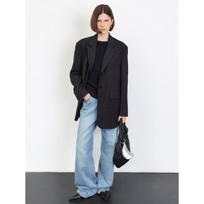 WOOL BLENDED OVERSIZE SINGLE JACKET [BLACK]