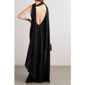 Open-back cape-effect jersey gown 블랙 1647597346152403