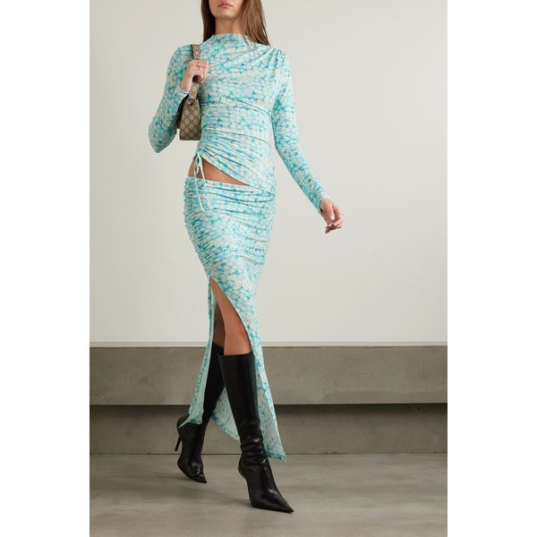 시에드레스 아르니 컷아웃 플로럴 프린트 저지 맥시 드레스 블루 1647597329209910